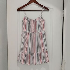 miami Babydoll Sundress Adjustable Spaghetti Straps Red White Blue XS Striped